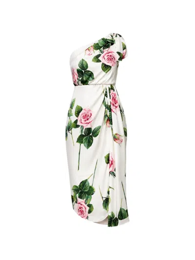 Dolce & Gabbana Rose-print Draped Midi Dress In Multi