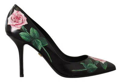 Dolce & Gabbana Rose-print Leather Pump In Black