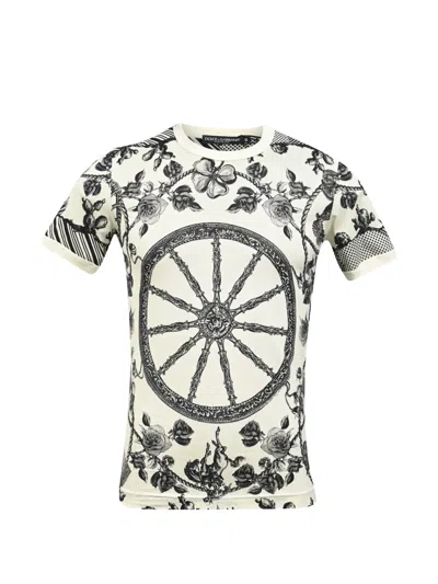 Pre-owned Dolce & Gabbana Rose-print Pique T-shirt In Neutral