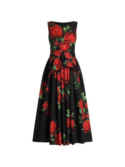 Dolce & Gabbana Rose-print Poplin Midi Dress In Black