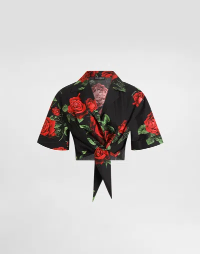 Dolce & Gabbana Rose-print Poplin Shirt In Multicolor