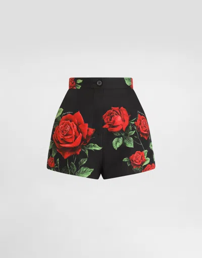 Dolce & Gabbana Rose-print Poplin Shorts In Multicolor