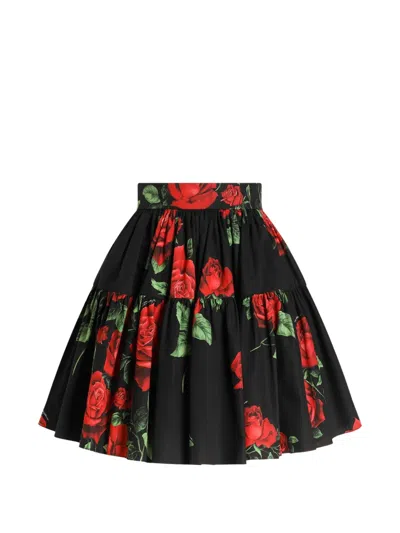 Dolce & Gabbana Floral-print Cotton-poplin Mini Skirt In Black