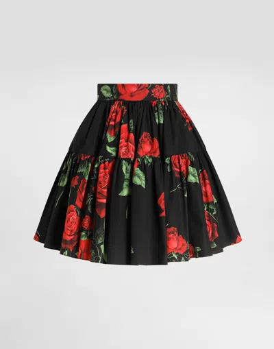 Dolce & Gabbana Jupe En Popeline À Imprimé Roses In Multi