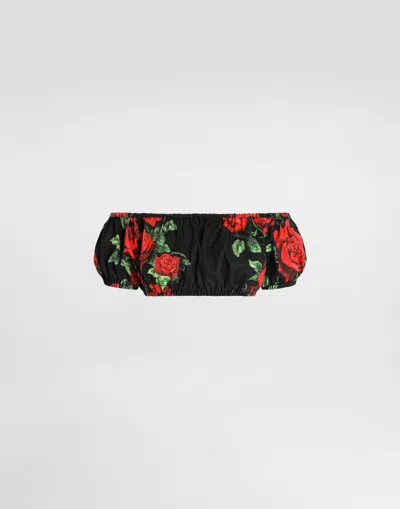 Dolce & Gabbana Top En Popeline À Imprimé Roses In Multicolor