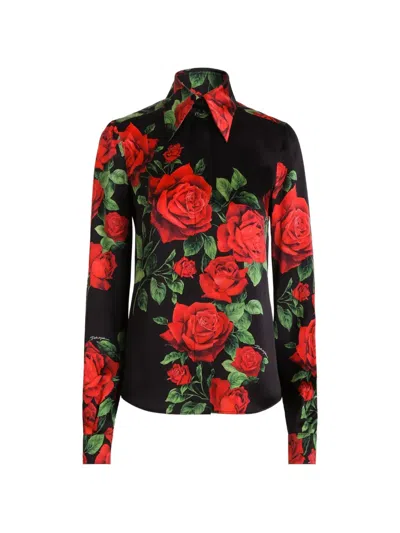 Dolce & Gabbana Rose-print Satin Shirt In Multi