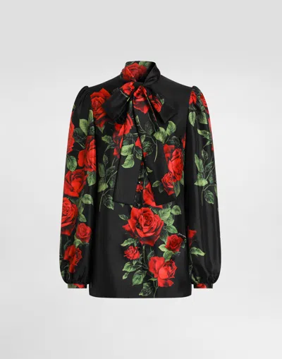 Dolce & Gabbana Rose-print Silk Shirt In Multicolor