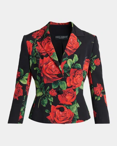 Dolce & Gabbana Rose-print Silk Single-breasted Jacket In Rose Rosse