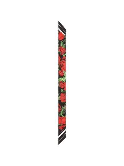 Dolce & Gabbana Silk Foulard Tie Floral Stripe Motif In Multi
