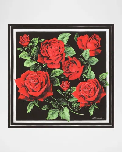 Dolce & Gabbana Rose-print Silk Twill Scarf In Hh6ej-rose