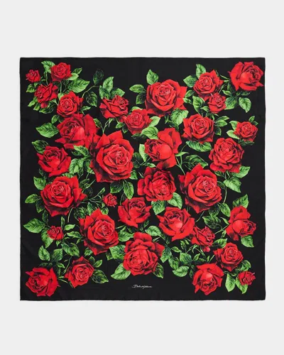Dolce & Gabbana Rose-print Silk Twill Scarf In Hn6ej-rose