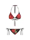 Dolce & Gabbana Rose-print Triangle Bikini In Multi