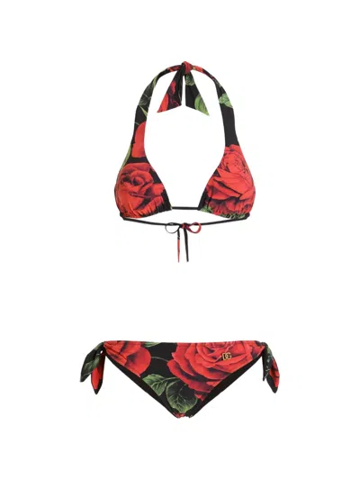 DOLCE & GABBANA ROSE-PRINT TRIANGLE BIKINI