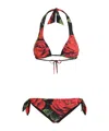 Dolce & Gabbana Rose-print Triangle Bikini In Multi