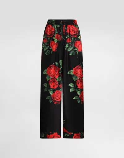Dolce & Gabbana Pantalon Vanity En Soie À Imprimé Roses In Multicolor