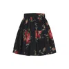 Dolce & Gabbana Mini Skirt With Rose Bouquet Print And Peplum Detail, Size 40 In Black
