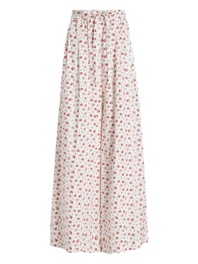Dolce & Gabbana Floral Roses Print Cotton Trousers In White
