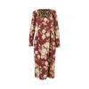 Dolce & Gabbana Floral Pattern Knee-length Dress With Long Sleeves In Red