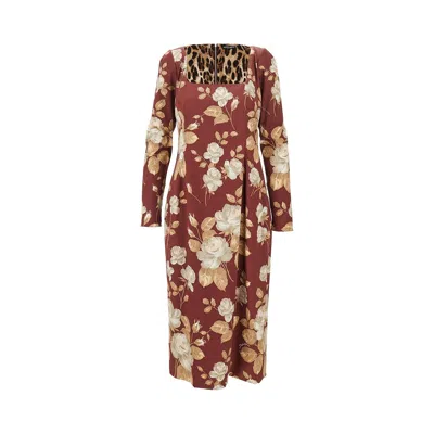 DOLCE & GABBANA ROSES PRINT SATIN MIDI DRESS