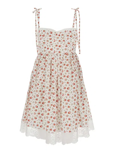 Dolce & Gabbana Lace-trimmed Floral-print Cotton-blend Poplin Bustier Mini Dress In Multi