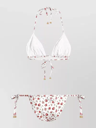 Dolce & Gabbana Roses Print Triangle Bikini Halter Set In White