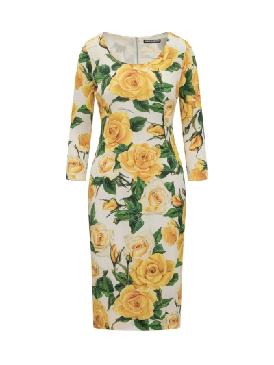 Dolce & Gabbana Roses Yellow Dress In Rose Gialle Fdo Bco