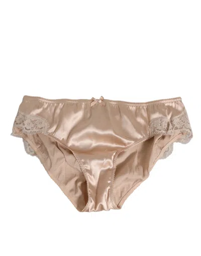 Dolce & Gabbana Rosy Beige Silk Satin Lace Trim Panty Underwear In Neutral