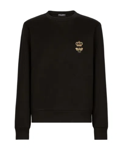 Dolce & Gabbana Round-collar Long-sleeve Hoodie In Black