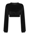 Dolce & Gabbana Cropped Chenille Sweatshirt With Carpet-stitch Embroidery In Black