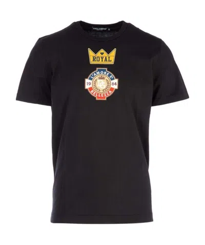 Dolce & Gabbana Round Collar Printed T-shirt In Black