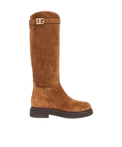 Dolce & Gabbana Round-head Boots In Brown