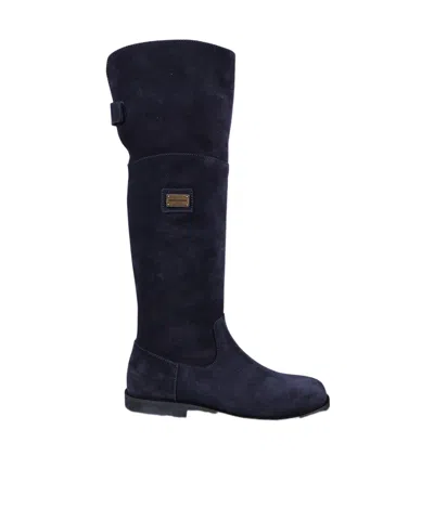 Dolce & Gabbana Round-head Flat Boots In Black