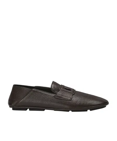 Dolce & Gabbana Round Head Loafer Shoes In Dark Brown