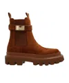 Dolce & Gabbana Suede Buckle Faux Fur Chelsea Booties In Brown