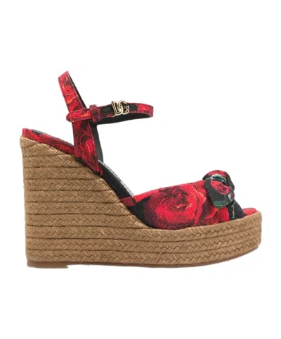 DOLCE & GABBANA DOLCE  GABBANA FLORAL MOTIF WEDGE SANDALS