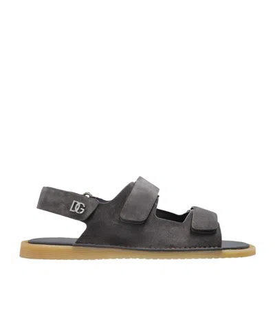 Dolce & Gabbana Touch-strap Leather Sandals In Grey