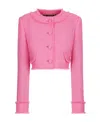 Dolce & Gabbana Rachel Collarless Crop Tweed Jacket In Pink