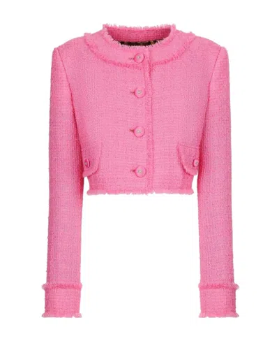 DOLCE & GABBANA DOLCE  GABBANA FRAYED HEM TWEED JACKET