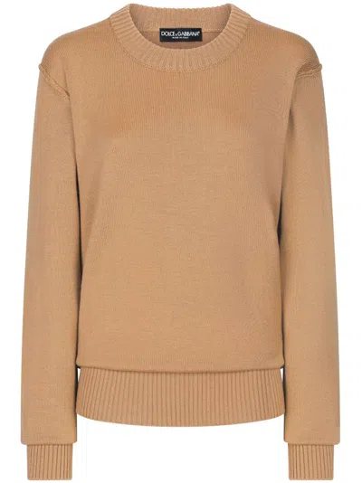 Dolce & Gabbana Round-neck Drop-shoulder Jumper In Brown
