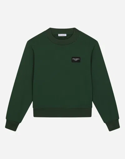 Dolce & Gabbana Round-neck Jersey With Logo Tag In Verde