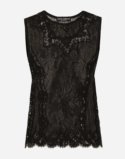 Dolce & Gabbana Round-neck Lace-stitch Jacquard Jumper In Black