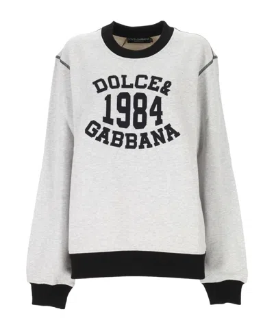 Dolce & Gabbana Round Neck Long-sleeved Sweatshirt In Gray