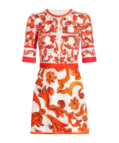 Dolce & Gabbana Round Neck Short Sleeve Dress In Orange