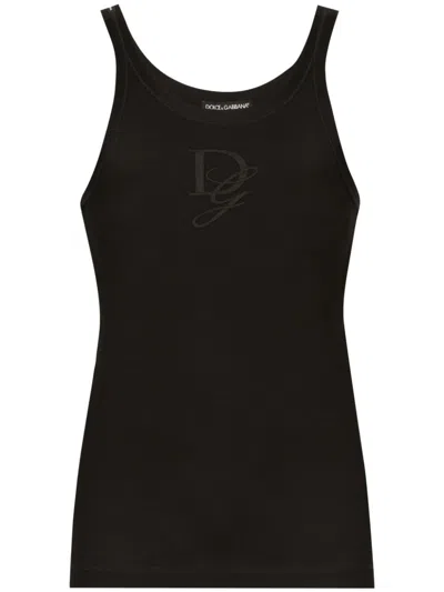 Dolce & Gabbana Round Neck Sleeveless Tank Top In Schwarz