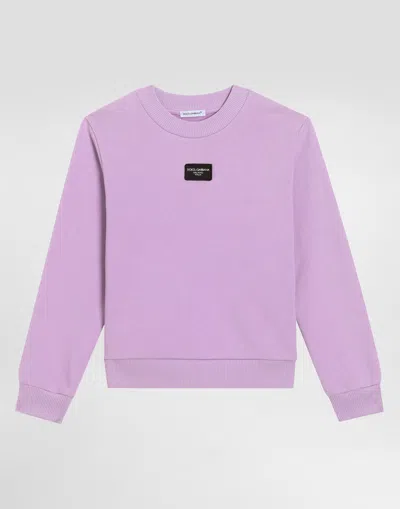 Dolce & Gabbana Round-neck Sweatshirt With Branded Tag In Lilac