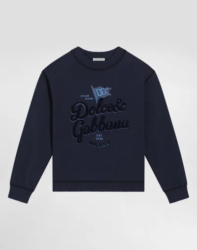 Dolce & Gabbana Round-neck Sweatshirt With Dolce&gabbana Logo In Blue