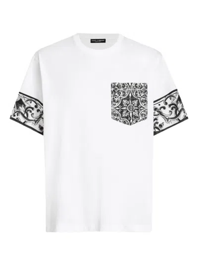 Dolce & Gabbana Round Neck T-shirt With Decorative Chest Pocket In White