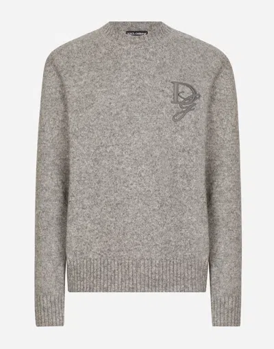DOLCE & GABBANA ROUND-NECK WOOL SWEATER WITH DG EMBROIDERY