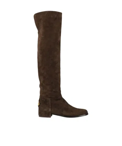 Dolce & Gabbana Woman Boot Military Green Size 6.5 Lambskin In Brown