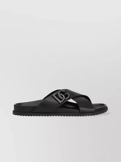 DOLCE & GABBANA ROUND TOE CROSS STRAP SANDALS